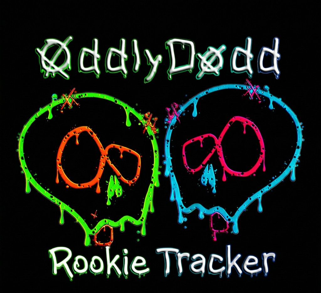 Oddly Dodd Rookie Tracker logo: dripping street-art lettering with neon green and cyan mask graphics.